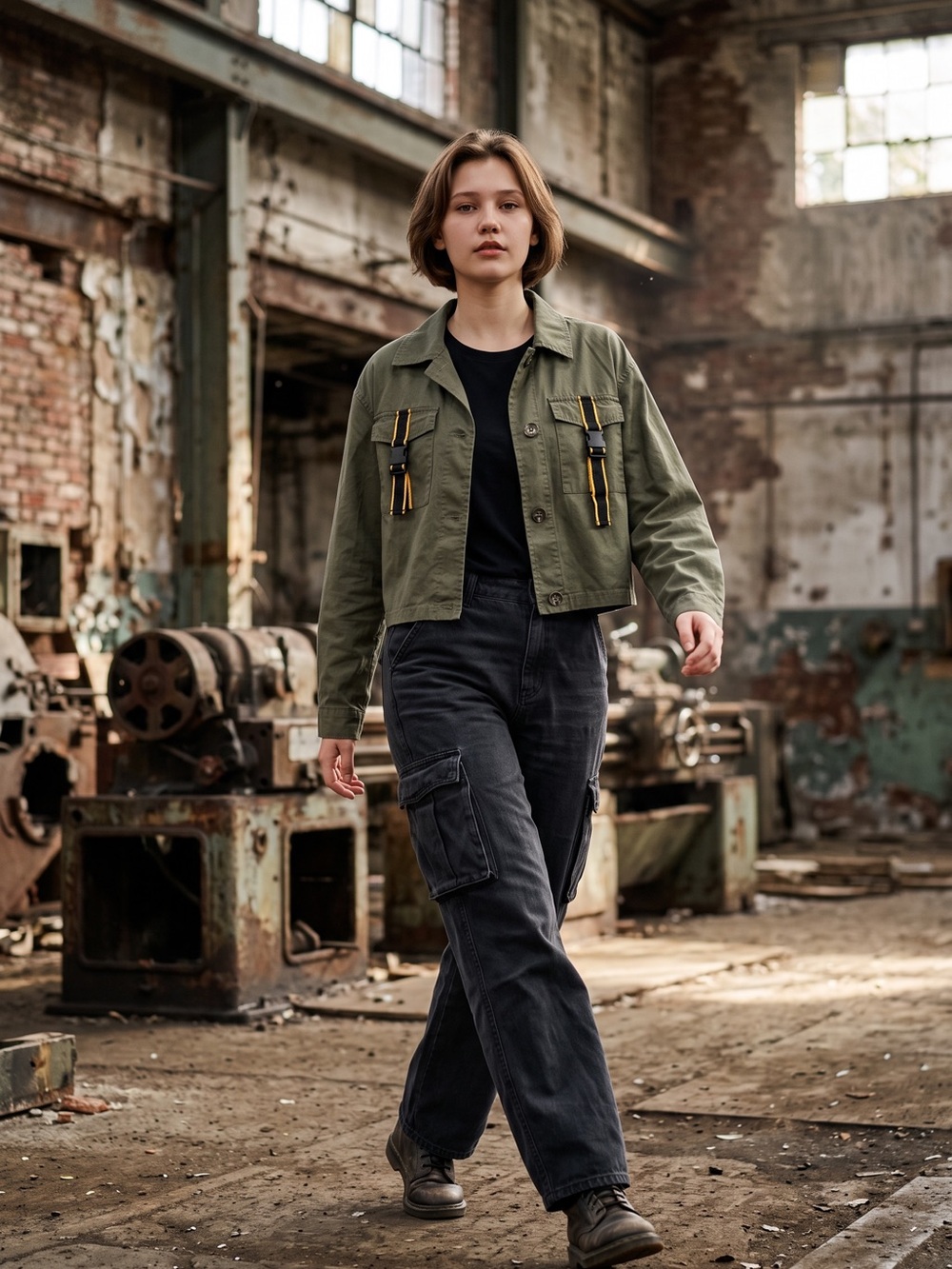 New Look Khaki Utility Jacket with Yellow Straps